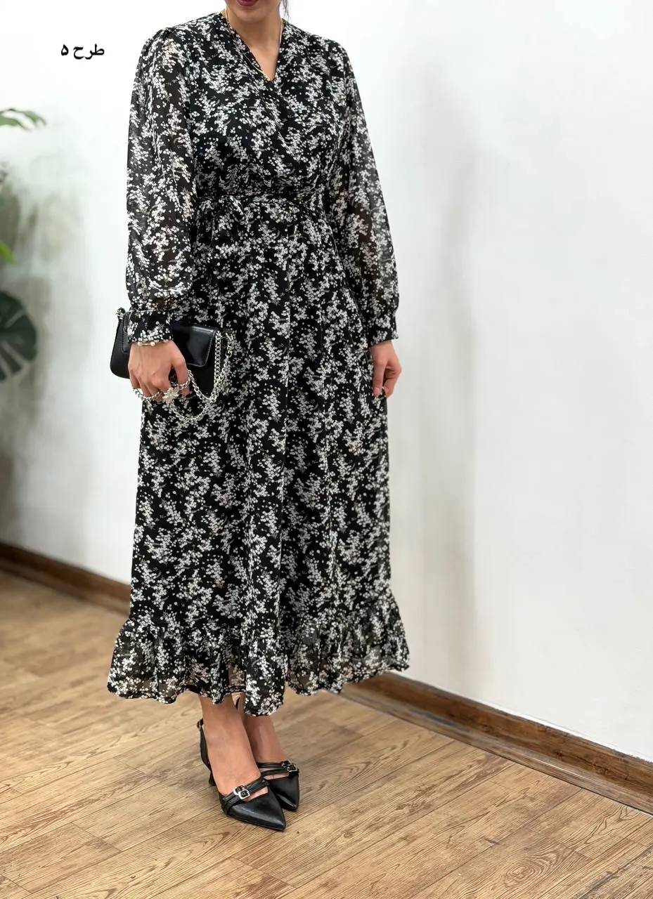 پیراهن بلند حریر آستردار آوا کد 5036